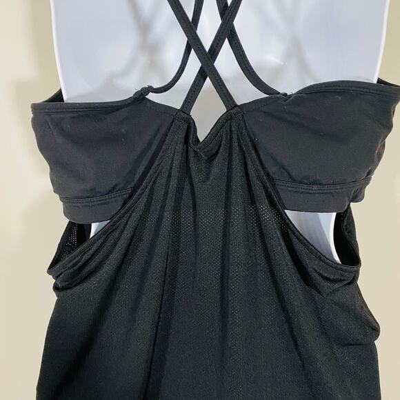 Athleta Energize Mesh Layer Tank Built In Bra Criss Cross Back Strap Black Sz S* - Picture 7 of 13